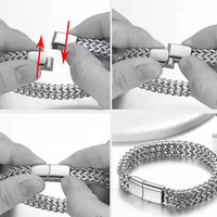 Bracelet cubain pour homme en acier inoxydable à maillons carrés avec fermoir magnétique en acier titane, double couche audacieuse, personnalisable en gros par l'usine