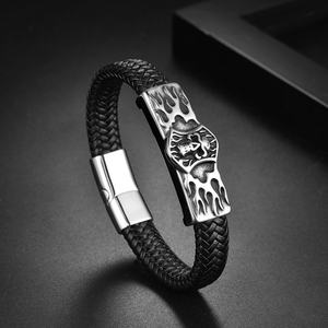 New Design Wholesale 316L Stainless Steel Punk Skull Leather Braided <b>Bracelet</b> for <b>Men</b> - Product Image 6
