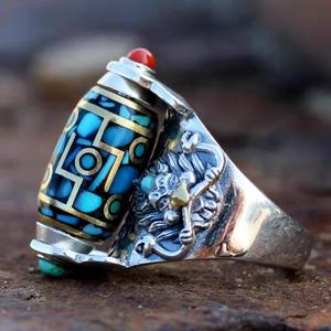 Anello all'ingrosso Tianzhu a nove occhi, stile tibetano, con motivo Kuiniu Dapeng Gluttony e mantra a sei caratteri - Product Image 4