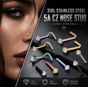 <span class=keywords><strong>Piercing</strong></span> de Nariz de Acero Inoxidable 316L con Zirconia Cúbica, en Forma de L, Recto y Curvo, Hipoalergénico, para <span class=keywords><strong>Mujer</strong></span> - Product Image 1