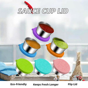 Stainless Steel Sauce Cup Silicone Lid Salad Dressing Container with Food <b>Storage</b> Preservation Printed Tomato Salad Condiments - Product Image 2