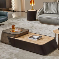Table basse en marbre naturel de style italien, table centrale de rangement en acier inoxydable bronze antique, table basse de luxe