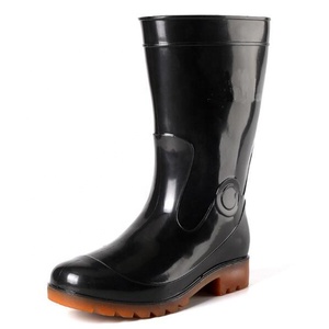 Stivali da Pioggia Neri in PVC Lucido Antiscivolo Resistenti a Olio, Acidi e Alcali, Economici, Non di Sicurezza, con Logo, per Uomo, Ideali per il Lavoro - Product Image 3