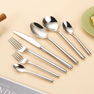Ensemble de couverts réutilisables de luxe en acier inoxydable 18/10 poli miroir, 7 pièces, couteau, fourchette à café, cuillère, vaisselle, lave-vaisselle - Product Image 1