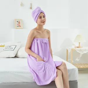 Factory direct sale microfiber polyester bathrobe microfiber plush bath robes women coral fleece bath towel