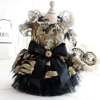 Robe de mariée de luxe noire et dorée style princesse pour petits chiens et chats
