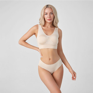 Culottes string femme taille basse unies <span class=keywords><strong>beige</strong></span> avec logo personnalisé, en nylon et élasthanne tricoté sans couture, grandes tailles, pour usage quotidien - Product Image 5
