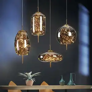 Lampe suspendue Led décorative pour Restaurant et hôtel Zhongshan, lustre en verre soufflé à la main, lampe suspendue nordique moderne en boule de verre de luxe