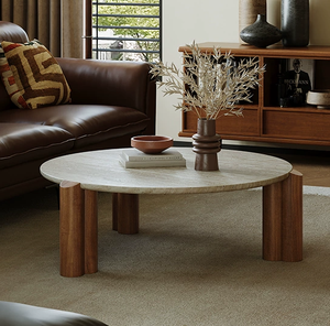 Chất lượng cao bán buôn rắn chân gỗ bảng bên sang trọng tự nhiên travertine đá <span class=keywords><strong>Top</strong></span> Bàn cà phê cho phòng khách - Product Image 2