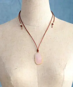 Natural Stone Pendant Necklaces Rose Quart Adjustable Leather Necklace Unique Simple Jewelry Women Female Home Bijoux