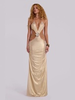 Nouvelle Robe Longue d'Été Élégante Couleur Unie Col Halter Dos Nu Coupe Ajustée Sans Manches avec Appliques Florales pour Soirées
