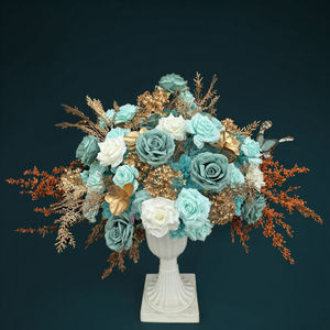 พรมดอกไม้ประดิษฐ์สีฟ้าอมเขียวแบบ<span class=keywords><strong>นกยูง</strong></span> สำหรับตกแต่งทางเดิน งานแต่งงาน งานรับปริญญา วันพ่อ วันฮาโลวีน ทำด้วยมือจากผ้าไหมและโฟม - Product Image 1