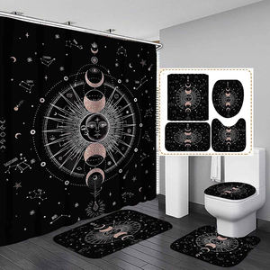 Celestial Glitter Sun Moon Phase Hippie Boho Astrologie Badezimmer 4PCS Zodiac Const ellation Dusch vorhang Set - Product Image 1