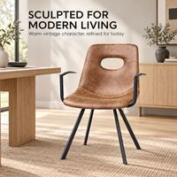 Chaises de salle à manger modernes de haute qualité en similicuir marron de style nordique avec accoudoirs métalliques pour hôtels et villas – Offre Spéciale