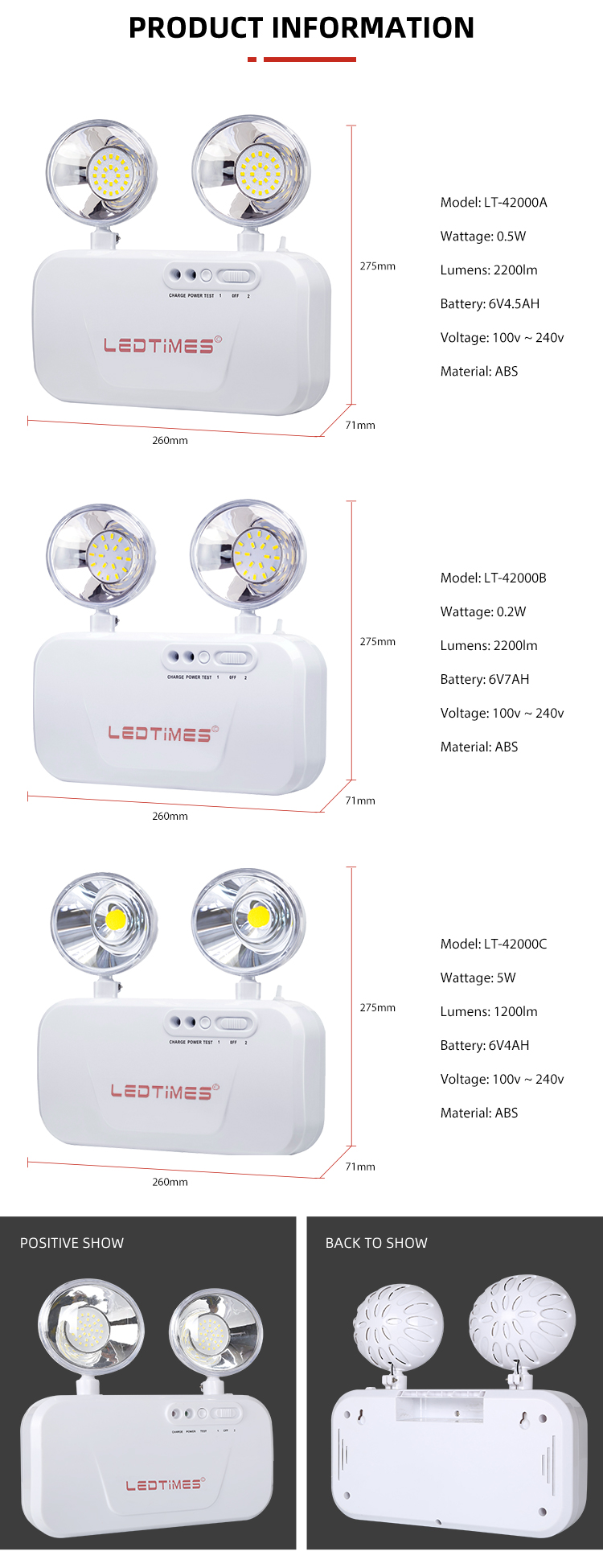 High Effciency Indoor Corridor Office Dual Heads ABS COB 5W Rechargeable Led Emergency Light