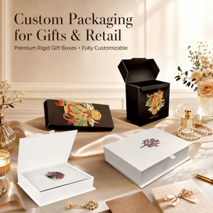 Custom Rigid Gift Boxes Ivory Board Rectangle UV Printing High-End Satin Liner With <b>Ribbon</b> For Gifts & Craft - Product Image 1