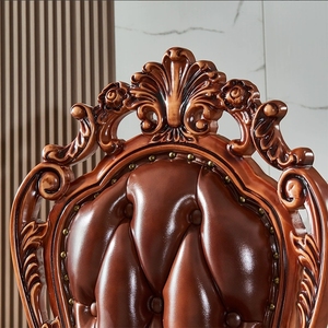 Silla <span class=keywords><strong>de</strong></span> Comedor <span class=keywords><strong>de</strong></span> Madera Maciza Tallada con Cuero - Juego <span class=keywords><strong>de</strong></span> Sillas con Reposabrazos Clásicas <span class=keywords><strong>de</strong></span> Lujo Europeo, Muebles <span class=keywords><strong>de</strong></span> Comedor para Uso Comercial - Product Image 3