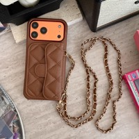 Sac bandoulière tendance en cuir PU avec chaîne pour iPhone 15 16 17 14 13 12 Pro Max, étui pour téléphone portable et porte-cartes