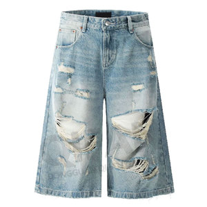 Pantalones <span class=keywords><strong>cortos</strong></span> de mezclilla Retro, ropa de calle rasgada, pantalones <span class=keywords><strong>cortos</strong></span> de mezclilla, pantalones <span class=keywords><strong>cortos</strong></span> Vintage sueltos lavados para hombres dañados - Product Image 4