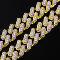 Collier Chaîne Maille Cubaine Miami Plaqué Or 14K pour Homme, Bijoux Hip Hop en Gros, Zircon Sertis pour Rappeur