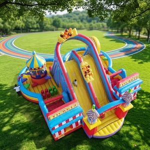 Castillo Inflable con Tobogán Acuático y Pista de Obstáculos, Temática de Circo, para Niños y Adultos - Product Image 1