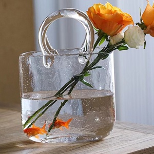 Acessórios para Aquário de Tanque de Peixes com Preço de Fábrica por Atacado, Vaso de Vidro em Forma de Bolsa com Base de Madeira para Exibição em Mesa, Embalagem em Caixa - Product Image 2