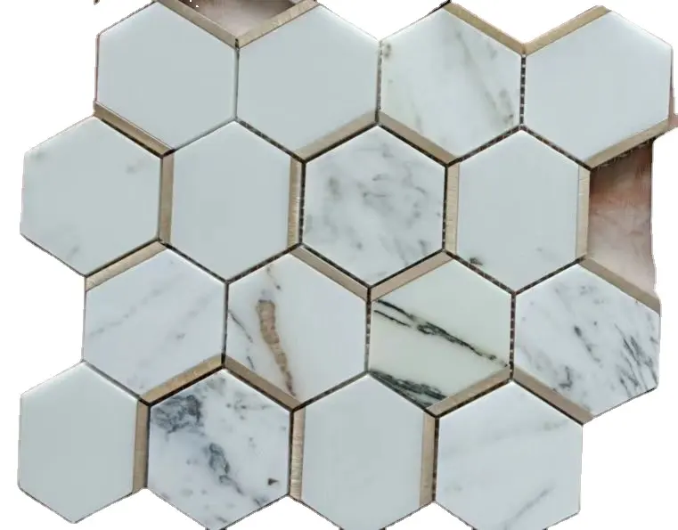 모자이크 카라라 대리석 흰색 자연석 타일/유리 믹스 대리석 모자이크 타일 벽 장식