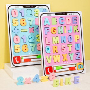 Caldo in legno Multi-funzione per bambini modello di telefono giocattolo Puzzle con alfabeto e riconoscimento dei numeri mano impugnatura bordo illuminazione - Product Image 3