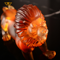 Sculpture de lion décorative personnalisée en cristal, faite à la main, gravée, style Art déco, portrait, anniversaire, écologique, pour intérieur de bureau