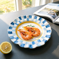 Assiette de dîner en céramique avec logo personnalisé, motif citron sous glaçure, style rétro à carreaux, assiette à dessert en céramique givrée