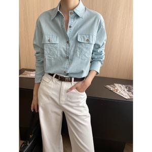 <span class=keywords><strong>Camicia</strong></span> Casual Autunnale Unisex con Colletto Rovesciato in <span class=keywords><strong>Misto</strong></span> <span class=keywords><strong>Lino</strong></span> e Doppie Tasche - Product Image 1