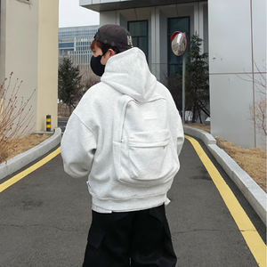 <span class=keywords><strong>Hoodie</strong></span> Unisex Resleting Model Kotak Warna Solid Logo Kustom Bahan Katun Tebal Ukuran Besar Berat untuk Musim Dingin Dua-dalam-Satu Ransel - Product Image 6