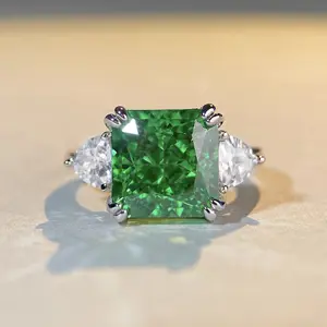 Vintage Jewelry 5 Carats Diamond Jewelry Green 5A Colored Cubic Zircon Emerald Cut Technology China Wholesale Rings 925 Silver