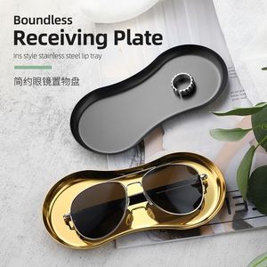 <b>Mini</b> Eyeglass Shaped Jewelry Storage Trays Stainless Steel Jewelry Display Tray Home Decoration Serving Plate Shell Shape Dish - Product Image 1