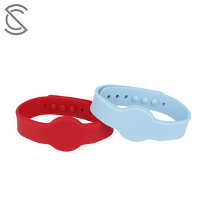 Bracelet RFID personnalisé en silicone rouge et bleu gravé au laser, étanche, pour contrôle d'accès, compatible Classic 1K ISO 13.56MHz - Product Image 5