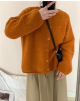 Cardigan en cachemire tissé sur mesure pour femme, col rond, manches longues, coupe ample, style décontracté, pour l'hiver, effet doux et fluide