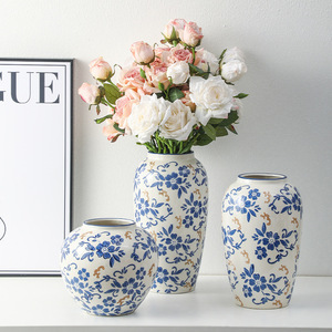 Vaso in Porcellana Bianca e Blu Fatto a Mano in Stile Art Deco Orientale, Decorazione in Ceramica <span class=keywords><strong>di</strong></span> Lusso per Soggiorno e Ingresso, Composizione Floreale - Product Image 2