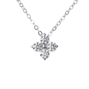 고급 보석 조정 가능한 925 스털링 실버 Moissanite 펜던트 네 잎 클로버 목걸이 링크 체인 여성 선물 기념일