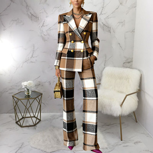 Conjunto <span class=keywords><strong>de</strong></span> <span class=keywords><strong>Traje</strong></span> <span class=keywords><strong>de</strong></span> Dos Piezas <span class=keywords><strong>para</strong></span> <span class=keywords><strong>Mujer</strong></span>, Elegante, Estilo Ejecutivo, con Estampado a Cuadros y Pata <span class=keywords><strong>de</strong></span> Gallo, Nueva Colección 2026 - Product Image 3