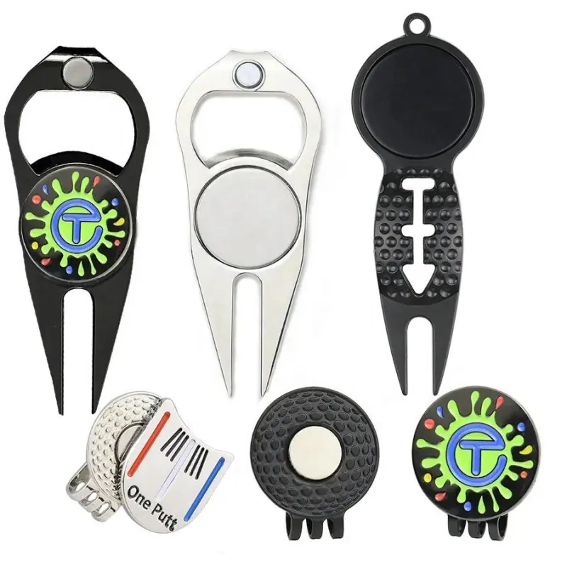 Manufacturer Custom Design Golf Ball Marker Accessories Hat Clip and Metal Magnetic Golf Divot Repair Tool with Golf Ball Maker