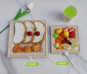 <span class=keywords><strong>Vaisselle</strong></span> <span class=keywords><strong>jetable</strong></span> en canne à sucre personnalisable, micro-ondable, 8 pouces, carrée, compostable, biodégradable, assiette en papier bagasse - Product Image 2
