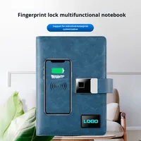 Carnet de notes en cuir à couverture rigide avec verrouillage par empreinte digitale, recharge sans fil, lecteur USB intégré, fonction de recharge portable et pages à feuillets mobiles – Idéal pour le bureau et comme cadeau d'affaires