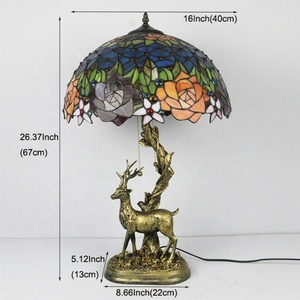Lámpara de Mesa LED Tiffany de Estilo Europeo de 16 Pulgadas LongHuiJing, con Cúpula de Vidrio Emplomado, Base de Resina, Estilo Vintage, para Mesa de Noche u Oficina - Product Image 4