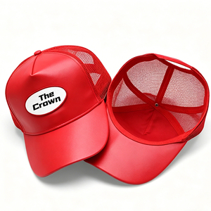 Casquette Trucker 5 Panneaux en Cuir PU avec Logo Personnalisé, Dos en Maille, Patch Oval Tissé – Vente en Gros et Fabrication - Product Image 4