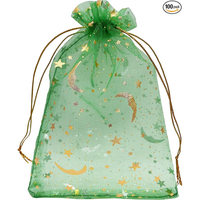 Sacs cadeaux en maille avec cordon de serrage, 3,5 x 4,7 pouces, motif lune et étoile, sacs en organza pour Noël, Thanksgiving, mariages et fêtes