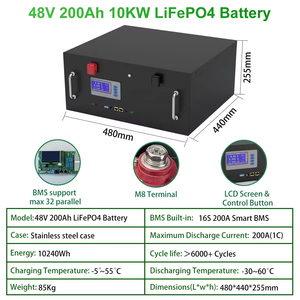 แพ็กแบตเตอรี่ลิเธียมไอออนฟอสเฟตสำหรับเก็บ LiFePO4 10Kwh 51.2โวลต์10240Wh แบตเตอรี่ลิเธียม200Ah 48โวลต์ - Product Image 2