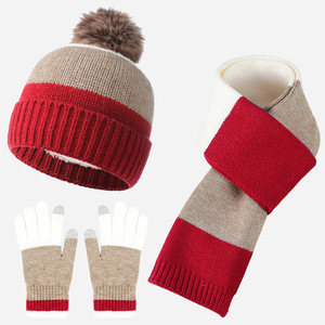 Ids tulumları kış örgü sıcak bere şapka eşarp eldiven erkek kız yaş için Set 8-15 ponpon kap boyun isıtıcı eldiven polar astarlı - Product Image 4