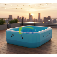 Bain à remous gonflable pour 4 à 6 personnes, grand spa carré portable en PVC étanche pour l'extérieur avec siège pour enfants et adultes
