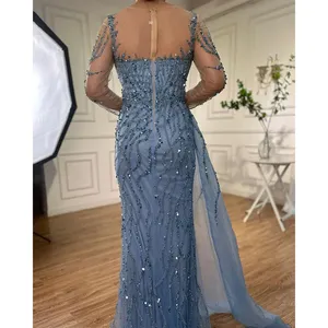 Abiti da Sera Eleganti a Sirena Blu a Maniche Lunghe <span class=keywords><strong>con</strong></span> Spacco Alto e Sopragonna Laterale Serene Hill 2024 per Feste Modello LA72044 Personalizzato - Product Image 6