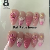 Uñas Postizas Cuadradas de Almendra FAT FAT, Mezcla Aleatoria, Cobertura Completa, ABS, Estilo Salón, Diseño Elegante y Moderno